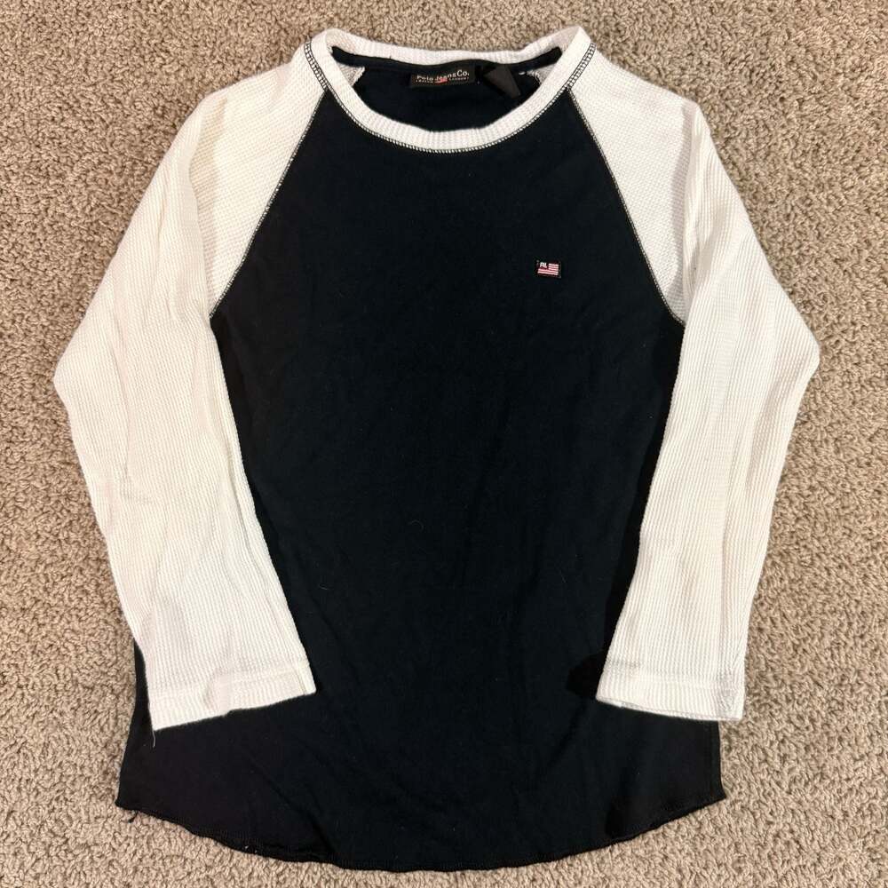 Vintage Polo Jeans Co Ralph Lauren Womens M Thermal Raglan Shirt Y2K USA Flag